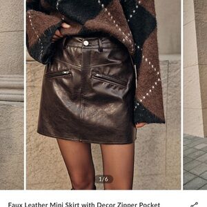 Commense Dark Brown Faux Leather Mini Skirt